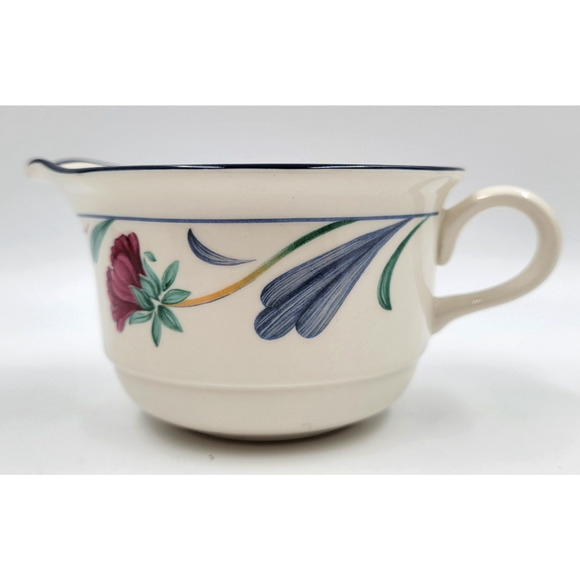 Lenox Chinastone Poppies On Blue Creamer Pitcher Red Flowers & Blue Leaves - Picture 5 of 8